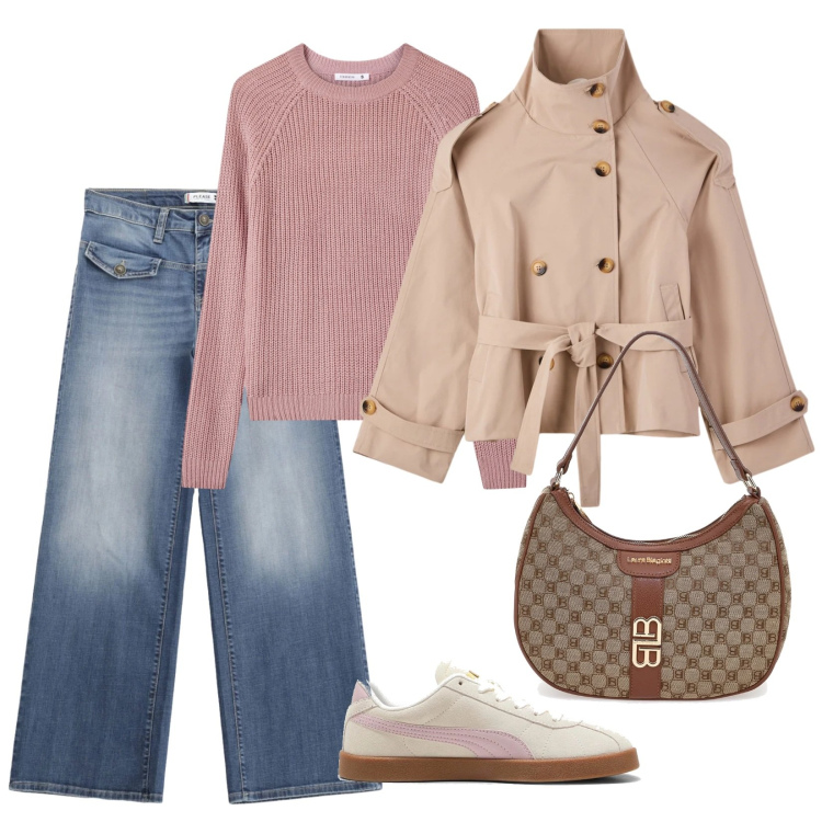 Outfit donna - Il blazer di primavera. Stile Casual per Tutti i giorni. Abbinamento con maglieria, caban, jeans, sneakers, borse a spalla.