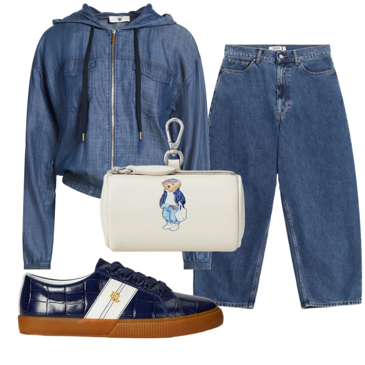 Outfit donna - Total look #2352939. Stile Trendy per Scuola/Università. Abbinamento con felpe con cappuccio, jeans, sneakers, portamonete.