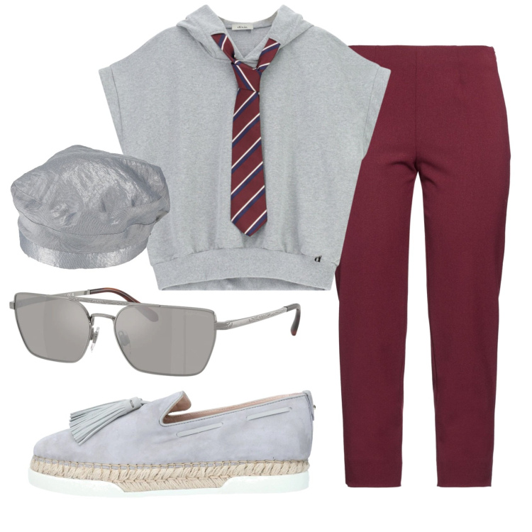 Outfit donna - Total look #2352947. Stile Casual chic per Ufficio. Abbinamento con cappelli e berretti, espadrillas, pantaloni, felpe con cappuccio, occhiali da sole.