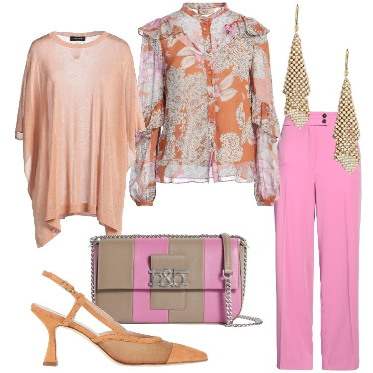 Outfit donna - Primavera che valorizza Curvy Style. Stile Romantica per Serata fuori. Abbinamento con camicie, décolleté, cappotti, pantaloni, borse a spalla, orecchini.