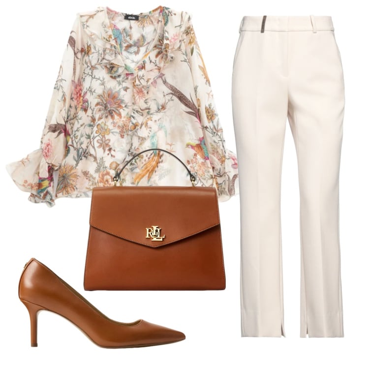 Outfit donna - Total look #2352953. Stile Chic per Serata fuori. Abbinamento con pantaloni, décolleté, borse a mano, bluse.