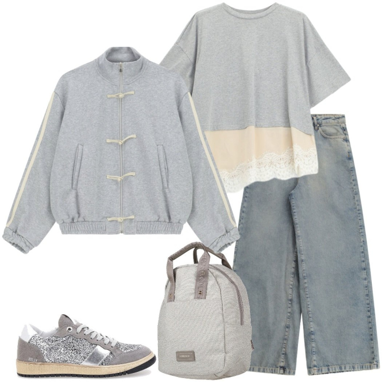 Outfit donna - Light Blue denim. Stile Casual per Scuola/Università. Abbinamento con zaini, t-shirt, felpe, jeans, sneakers.