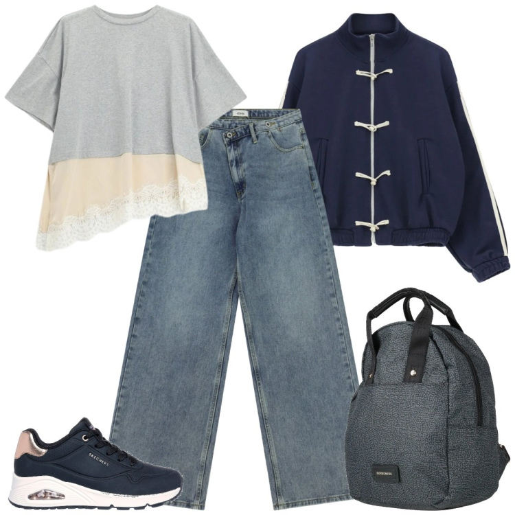 Outfit donna - Total look #2352975. Stile Sporty chic per Tutti i giorni. Abbinamento con zaini, felpe, t-shirt, jeans, sneakers.