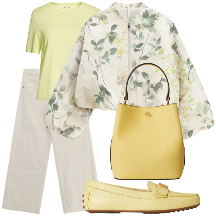 Outfit donna - Look. Stile Casual chic per Tutti i giorni. Abbinamento con pullovers, bomber, jeans, mocassini, borse a secchiello.