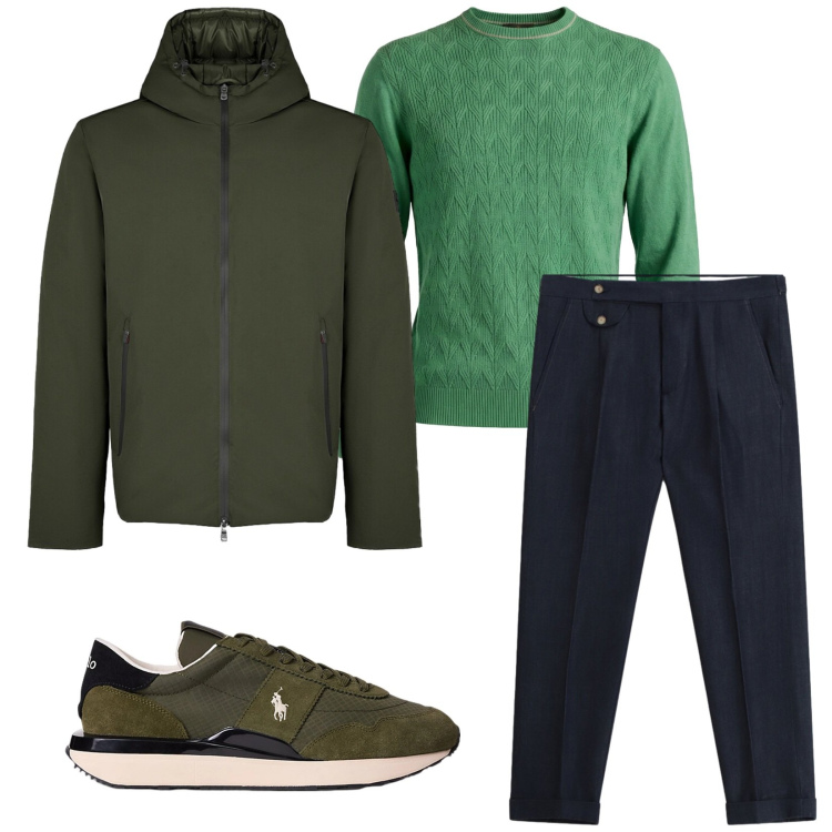 Outfit uomo - Total look #2353008. Stile Trendy per Tutti i giorni. Abbinamento con maglieria, pantaloni, parka, sneakers.