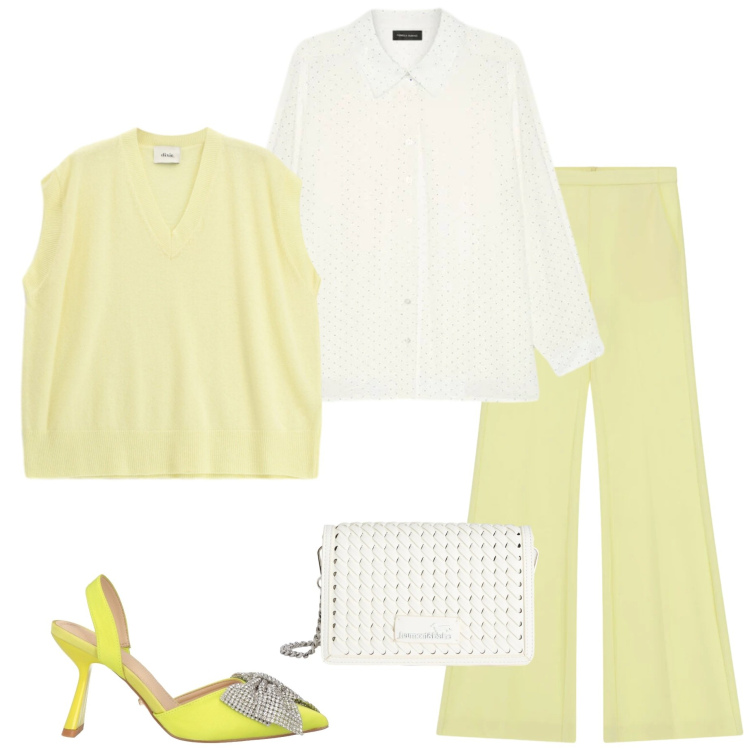 Outfit donna - Colori pastello. Stile Casual chic per Serata fuori. Abbinamento con décolleté, borse a tracolla, pantaloni, camicie, maglieria.