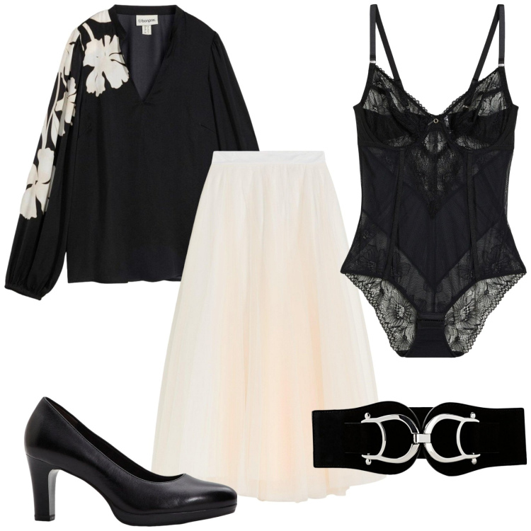 Outfit donna - Total look #2353046. Stile Romantica per Serata fuori. Abbinamento con tuniche, gonne lunghe, cinture, décolleté, body.