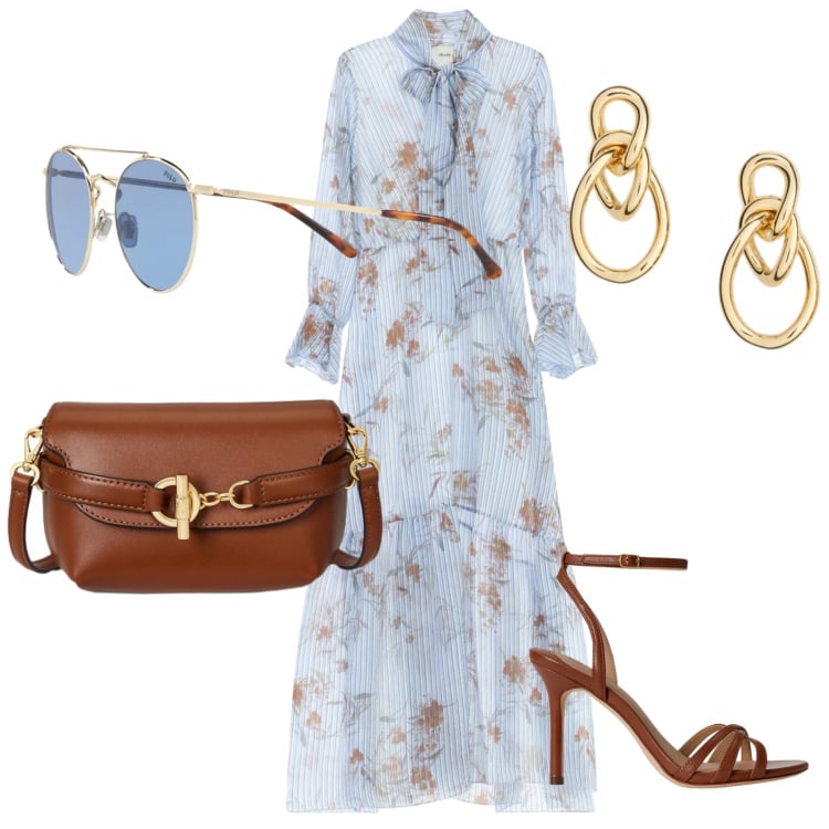 Outfit donna - Total look #2353051. per Tutti i giorni. Abbinamento con borse a tracolla, orecchini, sandali in pelle, occhiali da sole, vestiti lunghi.