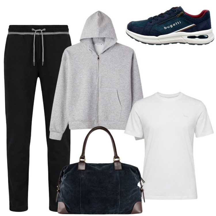 Outfit uomo - Michele: vi aspetto e ... Scendo?l!!. Stile Urban per Tutti i giorni. Abbinamento con t-shirt, pantaloni, felpe, borse sportive, sneakers.