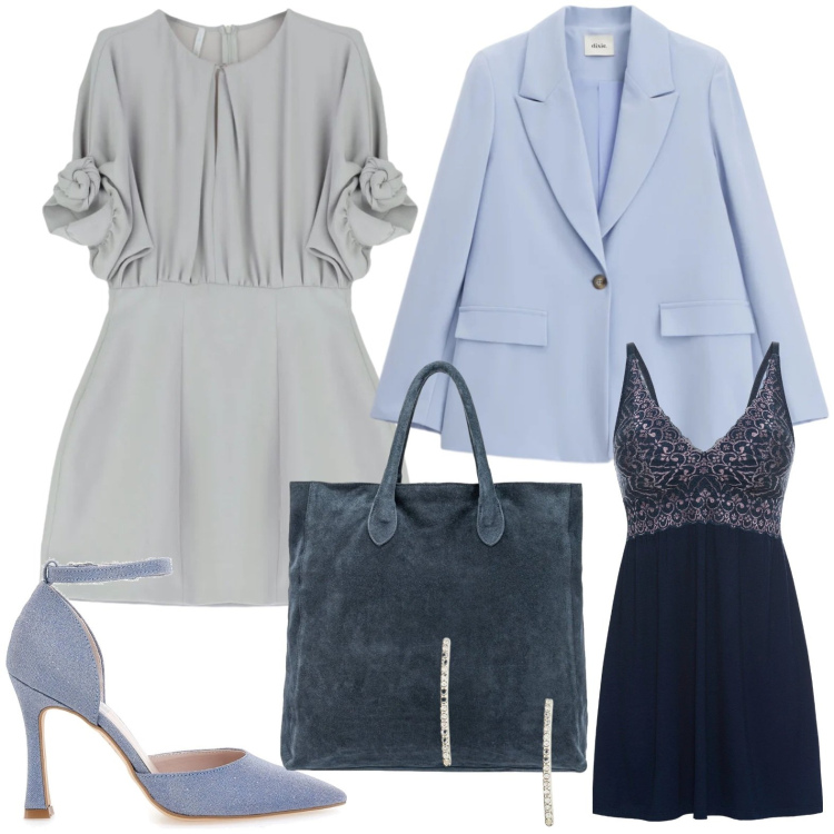 Outfit donna - Romantica. Stile Romantica per Tutti i giorni. Abbinamento con vestaglie, vestiti corti, blazer, orecchini, borse a mano, décolleté.