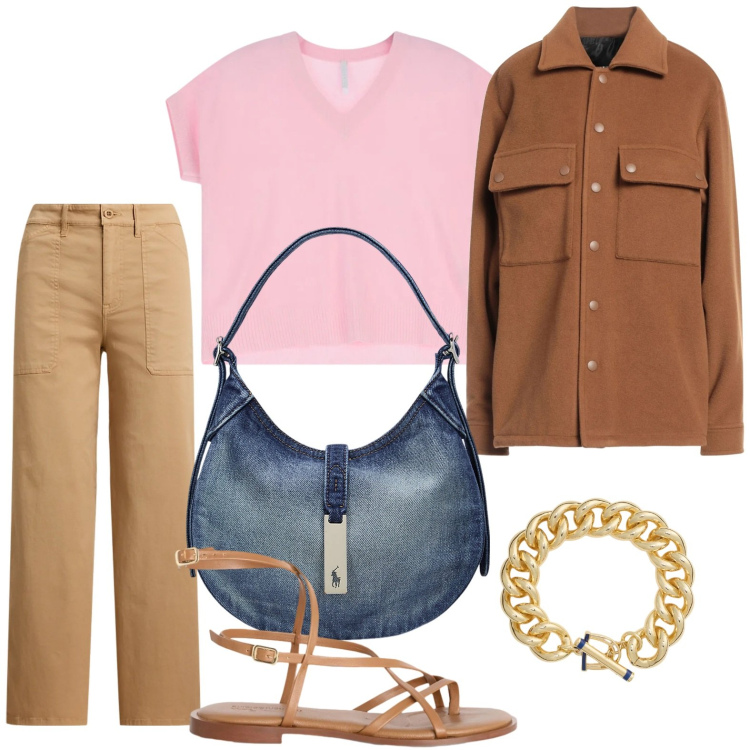 Outfit donna - Denim bag. Stile Casual per Tutti i giorni. Abbinamento con camicie, sandali in pelle, t-shirt, borse a spalla, pantaloni, braccialetti.