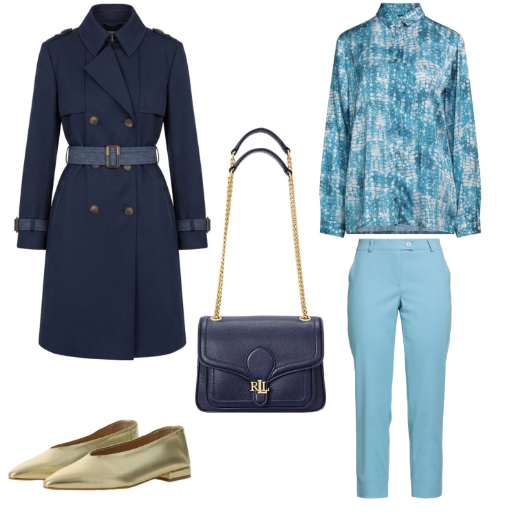 Outfit donna - Ocean Spring!. Stile Casual chic per Tutti i giorni. Abbinamento con pantaloni, camicie, trench, ballerine, borse a spalla.