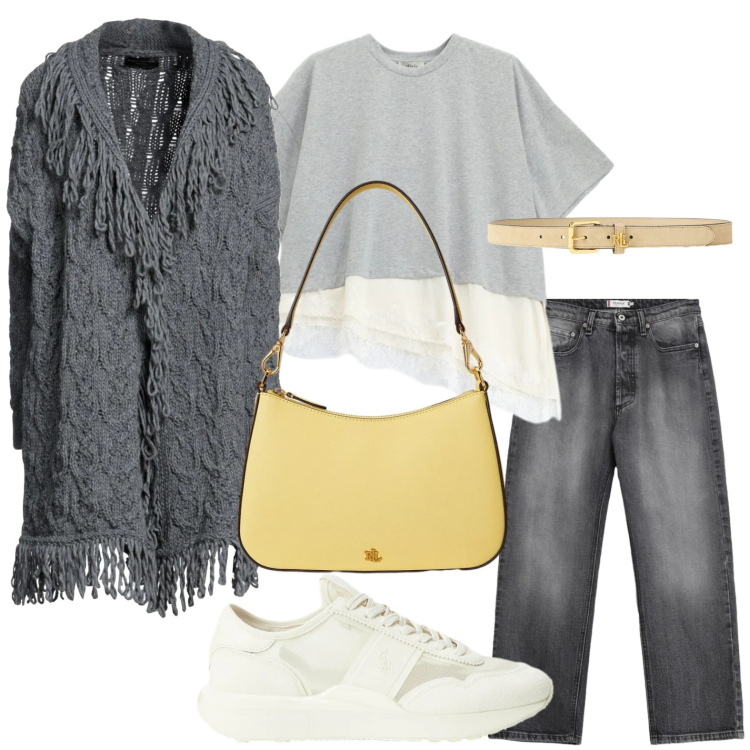 Outfit donna - Il cardigan mille usi. Stile Minimal per Tutti i giorni. Abbinamento con cardigans, t-shirt, jeans, sneakers, cinture, borse a spalla.