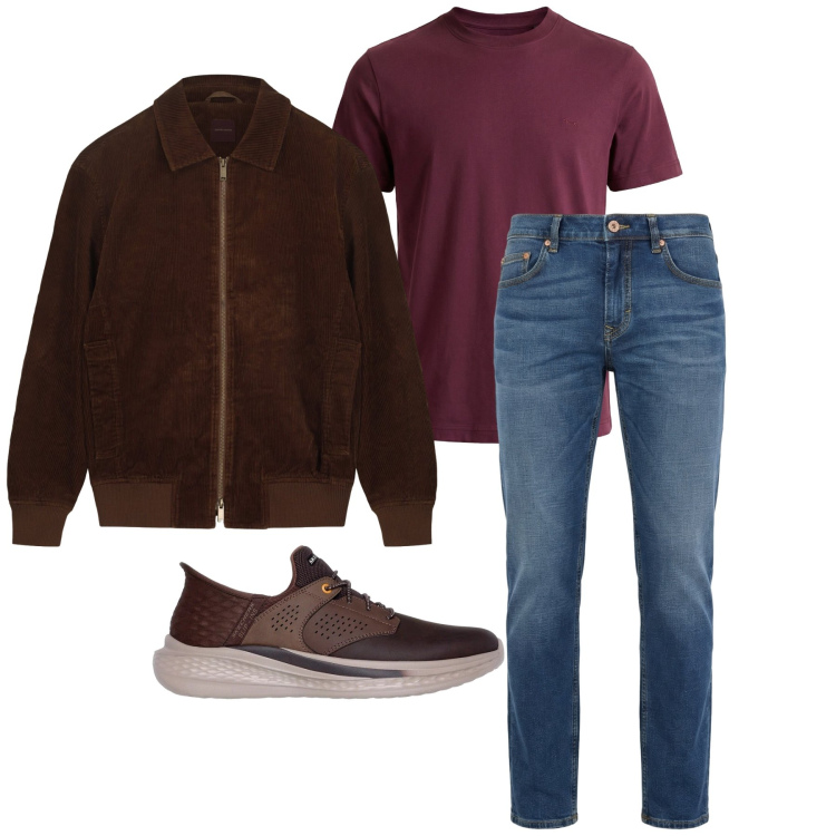 Outfit uomo - Marzo. Stile Casual per Tutti i giorni. Abbinamento con jeans, t-shirt, sneakers, giacche.