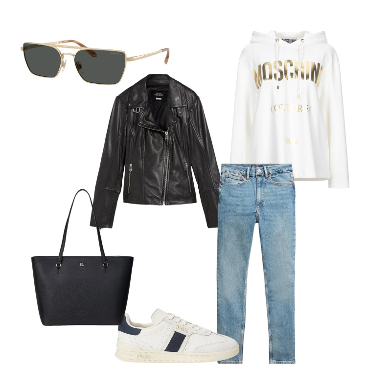 Outfit donna - Total look #2353166. Abbinamento con felpe con cappuccio, blazer, borse tote, sneakers, jeans slim fit, occhiali da sole.