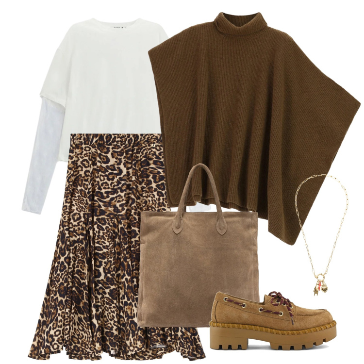 Outfit donna - Marzo. Stile Trendy per Tutti i giorni. Abbinamento con gonne, maglieria, t-shirt, ciondoli, mocassini, borse a mano.