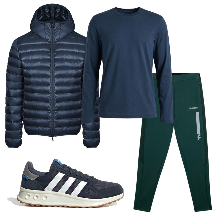 Outfit uomo - Total look #2353211. Stile Urban per Sport. Abbinamento con t-shirt, pantaloni, bomber, sneakers.