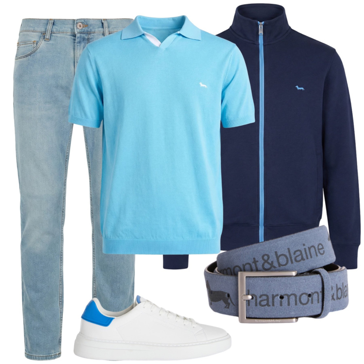 Outfit uomo - Orizzonte Mediterraneo. Stile Urban per Tutti i giorni. Abbinamento con jeans slim fit, cinture, sneakers, polo, felpe.