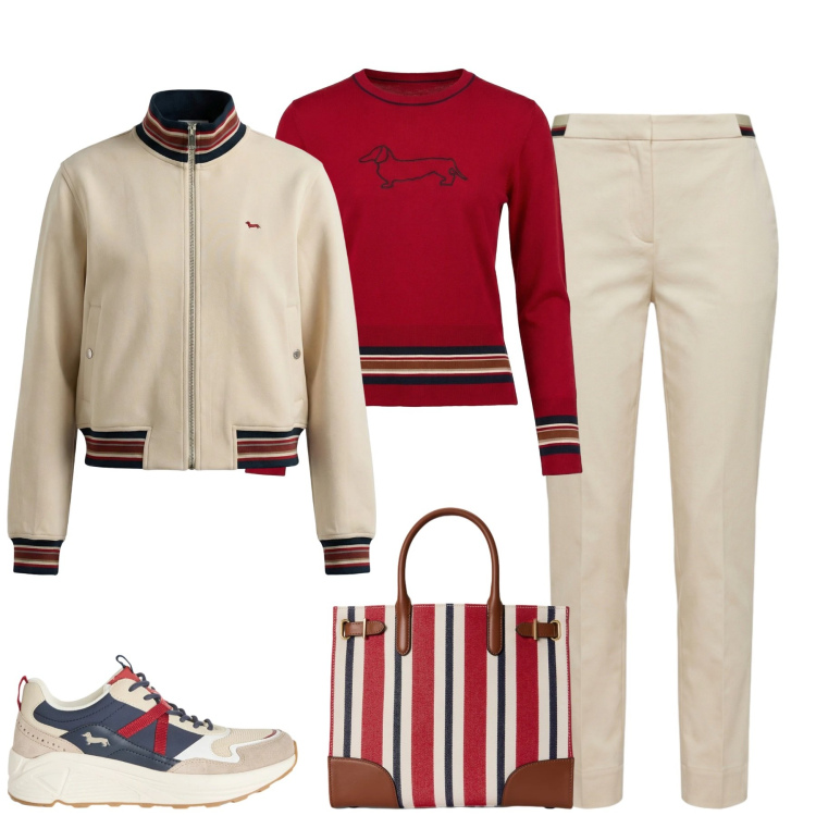 Outfit donna - Harmont & Blaine. Stile Casual chic per Tutti i giorni. Abbinamento con maglieria, felpe, pantaloni chino, sneakers, borse tote.