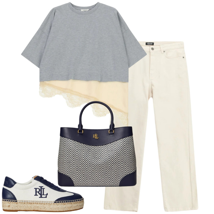 Outfit donna - Total look #2353244. Stile Casual chic per Tutti i giorni. Abbinamento con t-shirt, jeans dritti, sneakers, borse a mano.