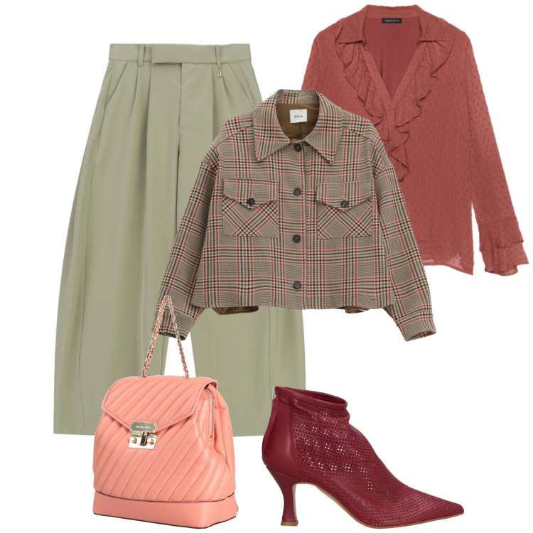 Outfit donna - Primavera che valorizza - curva style. Stile Urban per Tutti i giorni. Abbinamento con stivaletti, zaini, bluse, pantaloni a palazzo, cappotti.