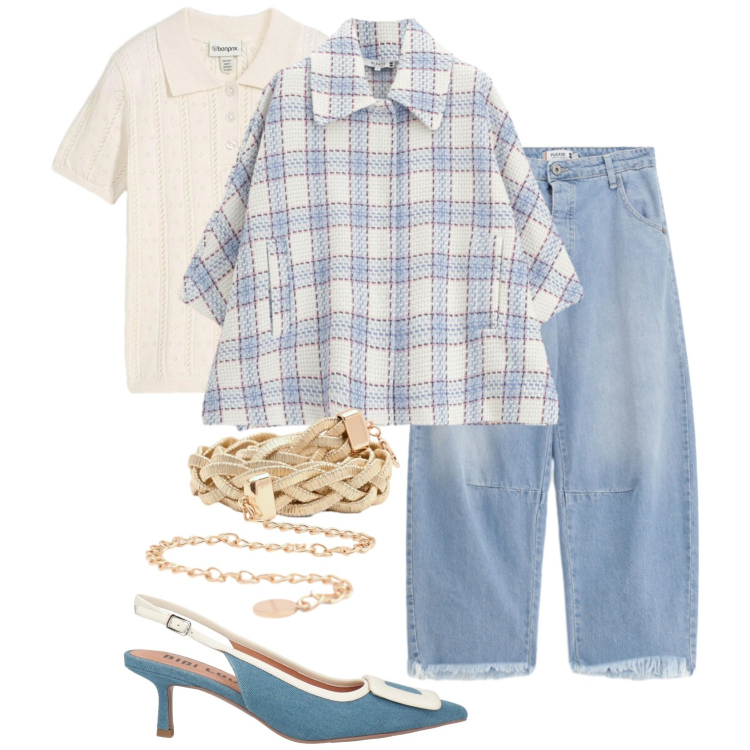 Outfit donna - Blue is the new season. Stile Bon Ton per Tutti i giorni. Abbinamento con décolleté, t-shirt, cappotti, jeans, cinture.