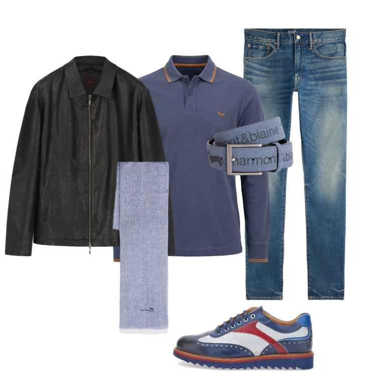 Outfit uomo - Aperitivo serale con gli amici. Stile Trendy per Serata speciale. Abbinamento con cinture, polo, sciarpe, jeans, scarpe stringate, giacche.