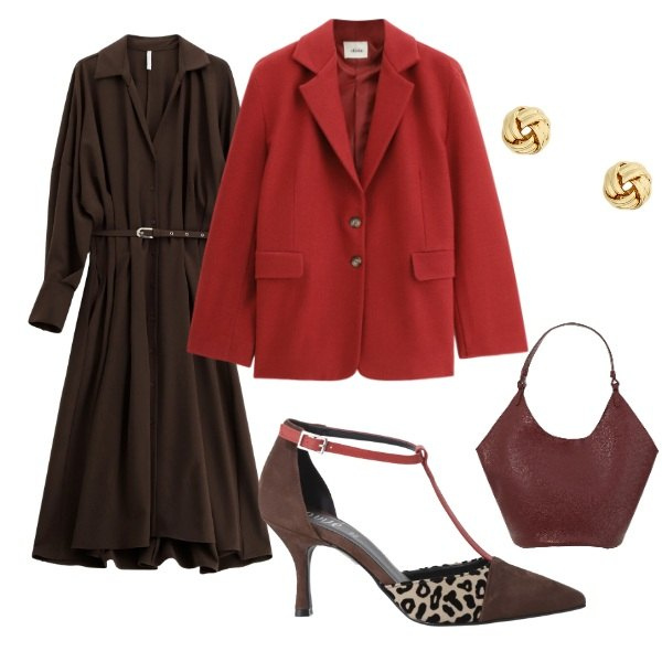 Outfit donna - novità. Stile Trendy per Serata fuori. Abbinamento con vestiti lunghi, décolleté, borse a spalla, blazer, orecchini.