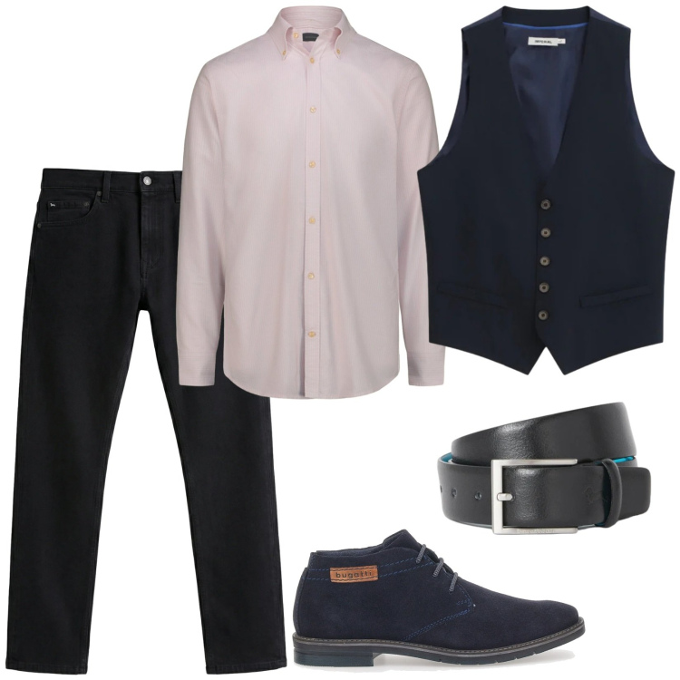 Outfit uomo - Me and you. Stile Business/Elegante per Serata speciale. Abbinamento con jeans, cinture, gilet, scarpe stringate, camicie.