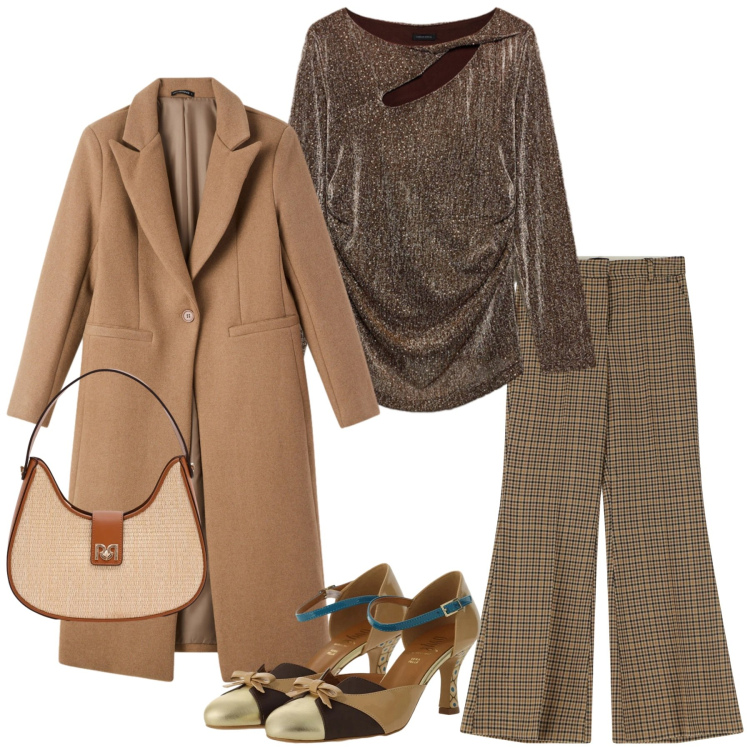 Outfit donna - Total look #2353340. Stile Glamour per Serata fuori. Abbinamento con cappotti, bluse, pantaloni, décolleté, borse a spalla.