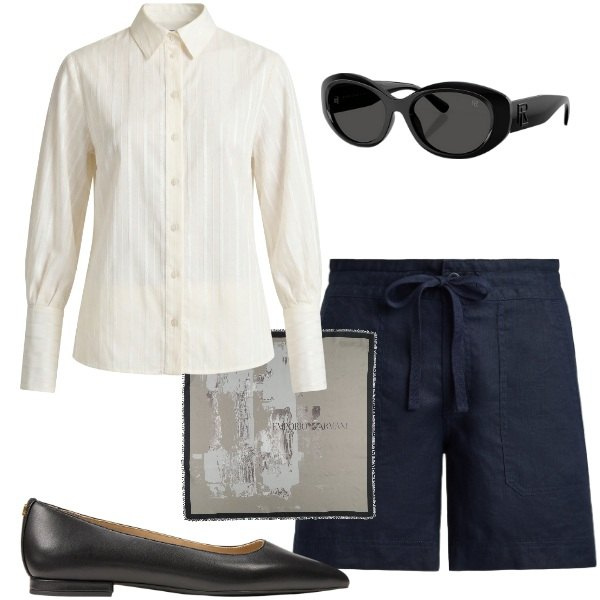 Outfit donna - Ballerine must have di primavera. Stile Urban per Tutti i giorni. Abbinamento con sciarpe, camicie, occhiali da sole, ballerine, shorts.