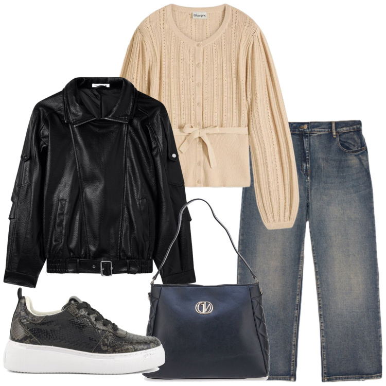 Outfit donna - Total look #2353346. Stile Basic per Tutti i giorni. Abbinamento con maglieria, giacche, jeans, borse a spalla, sneakers.