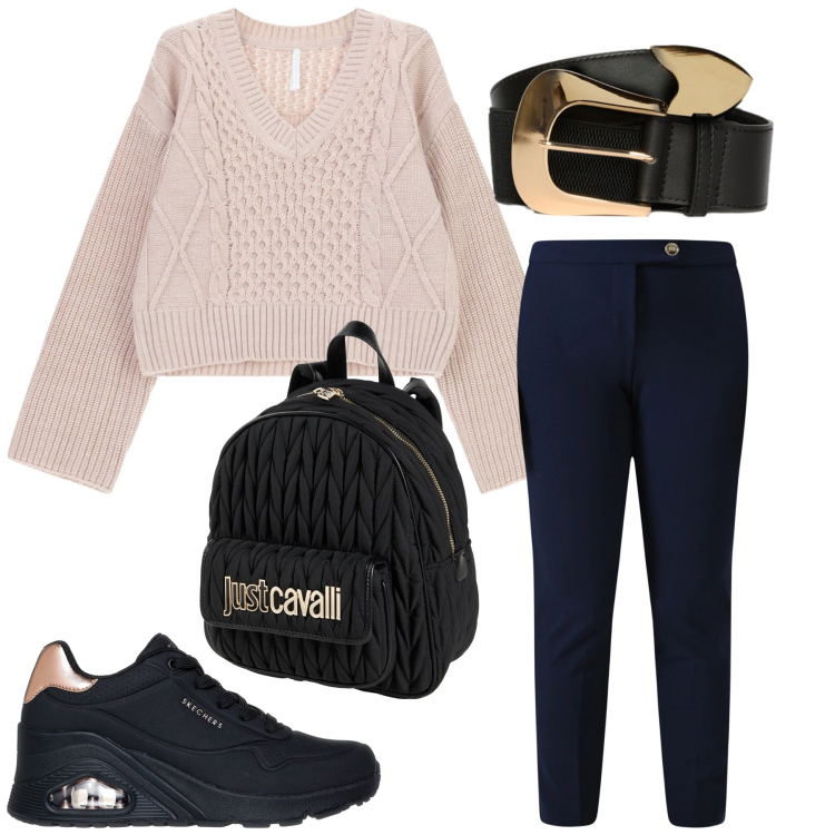 Outfit donna - Total look #2353355. Stile Romantica per Tutti i giorni. Abbinamento con zaini, maglieria, cinture, pantaloni skinny, sneakers.