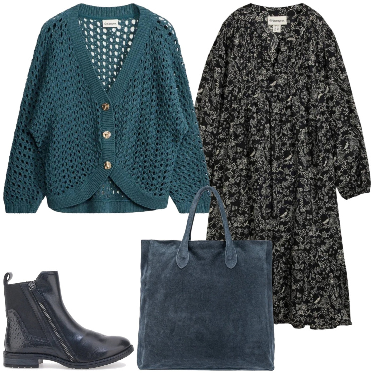 Outfit donna - Total look #2353359. Stile Basic per Tutti i giorni. Abbinamento con cardigans, vestiti midi/longuette, stivaletti chelsea, borse a mano.