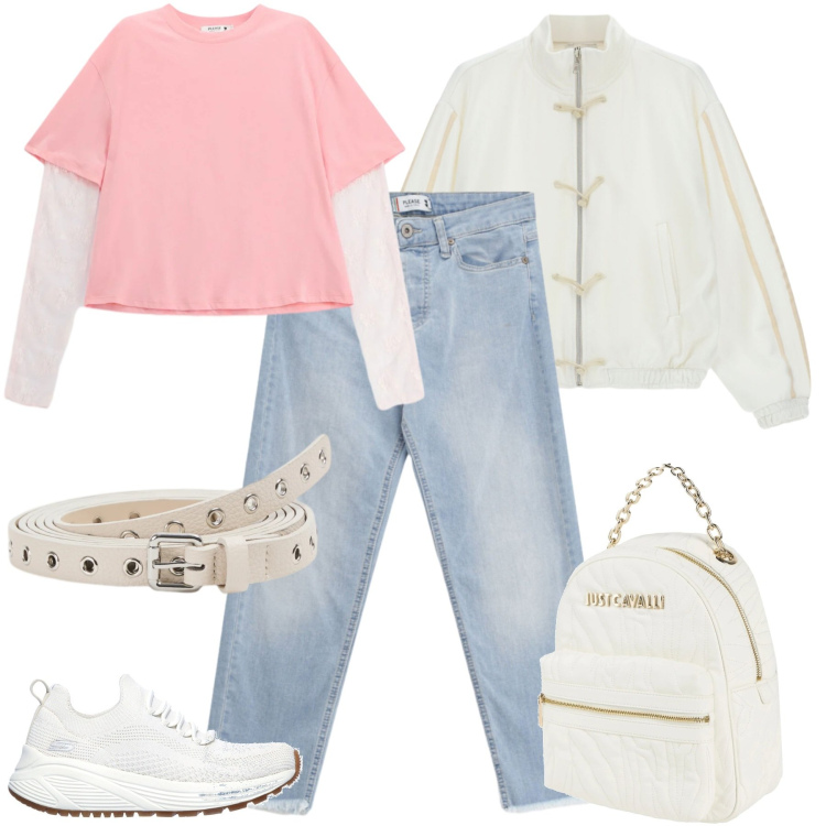 Outfit donna - Total look #2353371. Stile Sporty chic per Tutti i giorni. Abbinamento con zaini, cinture, felpe, t-shirt, jeans, sneakers.