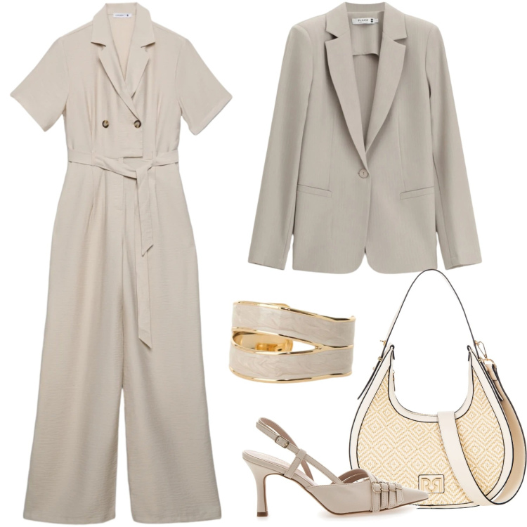 Outfit donna - Evento - cerimonia - ufficio. Stile Chic per Cerimonia. Abbinamento con tute, anelli, blazer, borse a mano, décolleté.