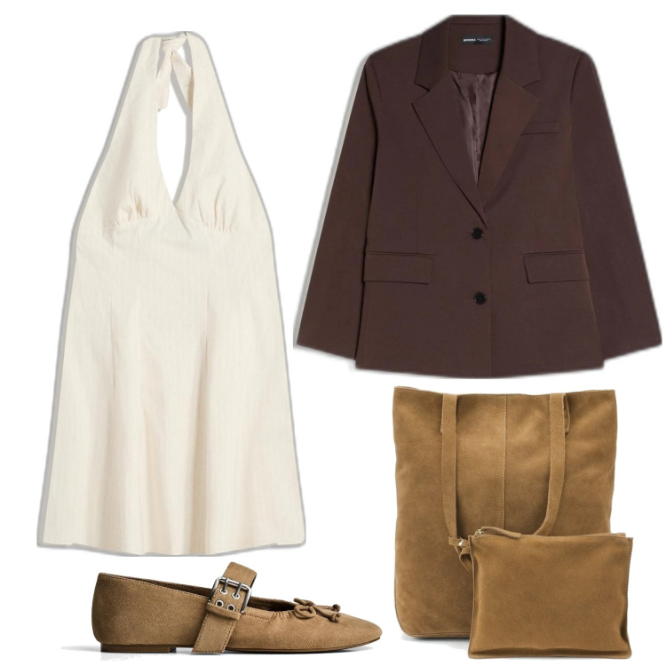 Outfit mujer - Minimal look. Estilo Minimal para Todos los días. Combinación con bolso tote, blazers, bailarinas, vestidos cortos.