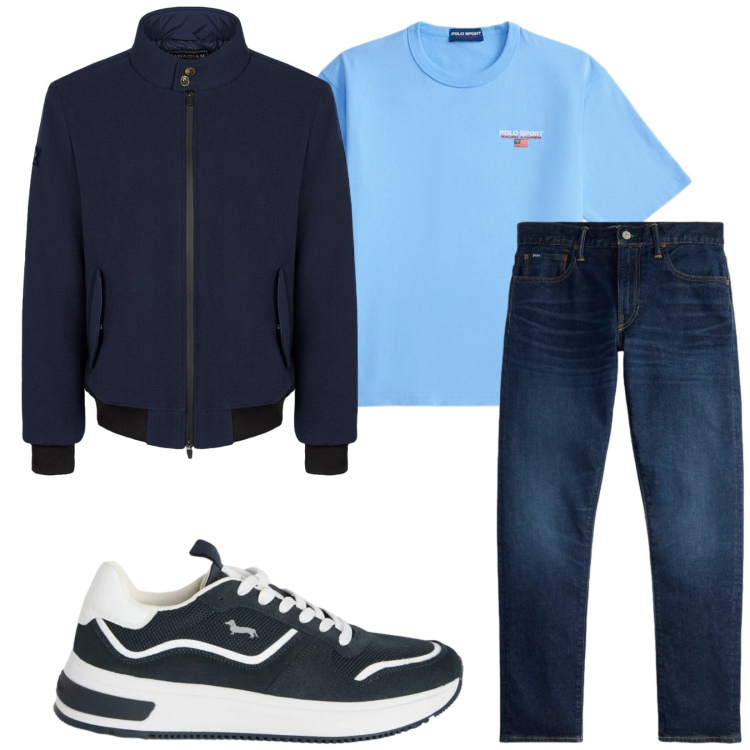 Outfit uomo - Total look #2353380. Stile Casual per Tutti i giorni. Abbinamento con sneakers, bomber, jeans, t-shirt.