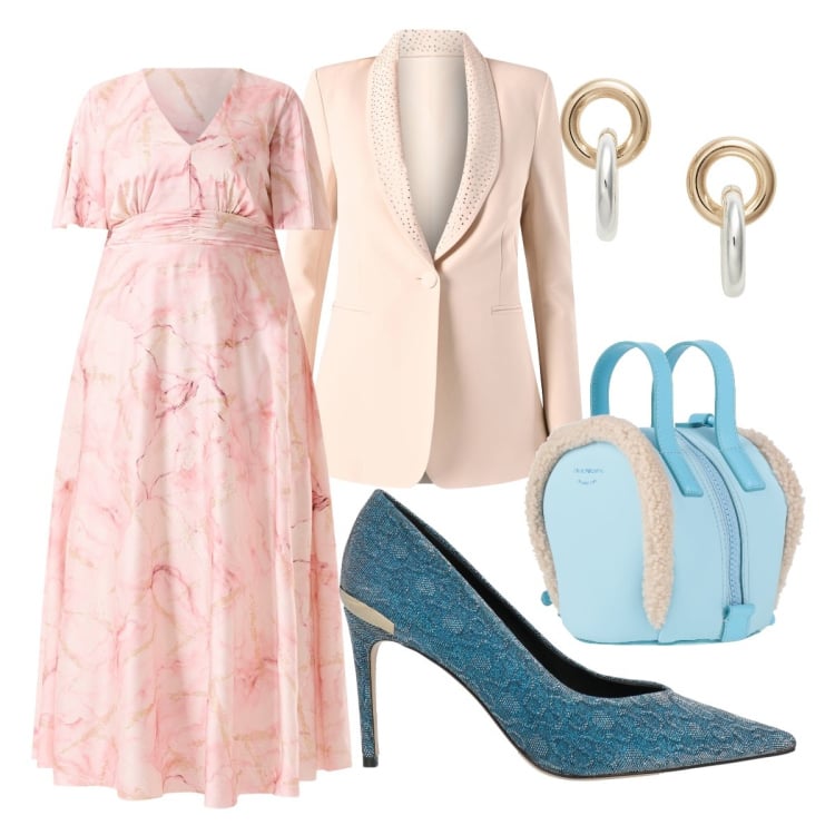 Outfit donna - Blazer di primavera - @Laloba. Stile Romantica per Cerimonia. Abbinamento con zaini, décolleté, vestiti lunghi, blazer, orecchini.