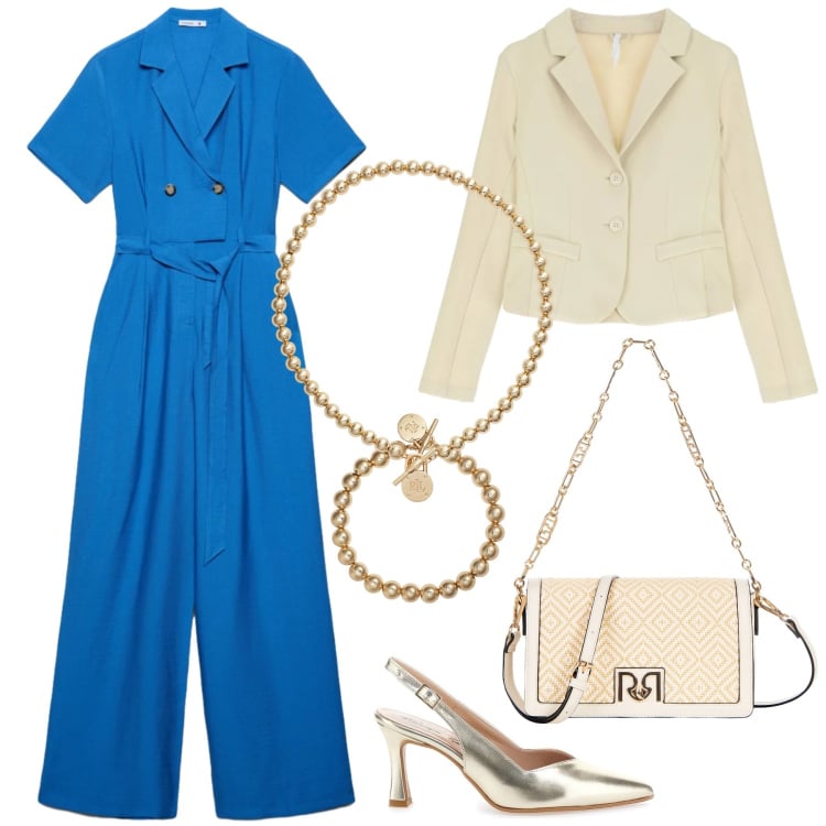 Outfit donna - Evento - Cerimonia. Stile Chic per Cerimonia. Abbinamento con tute, borse a tracolla, blazer, braccialetti, collane, décolleté.