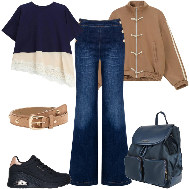 Outfit donna - Total look #2353399. Stile Sporty chic per Tutti i giorni. Abbinamento con zaini, cinture, t-shirt, felpe, jeans, sneakers.