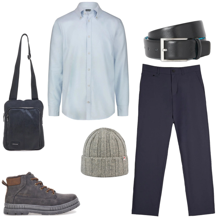 Outfit uomo - Eleganza Funzionale per la Città. Stile Casual per Tutti i giorni. Abbinamento con cinture, pantaloni chino, berretti, portafogli, scarpe stringate, camicie.