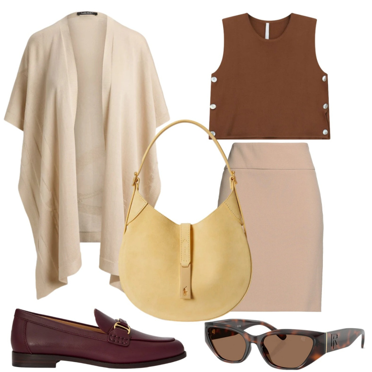 Outfit donna - Gli occhiali glamour. Stile Glamour per Tutti i giorni. Abbinamento con minigonne, top, occhiali da sole, mocassini, cappe, borse a spalla.
