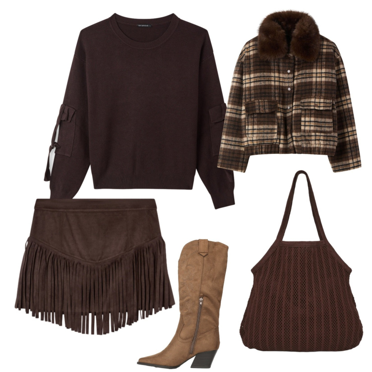 Outfit donna - Terranova. per Serata fuori. Abbinamento con maglieria, blazer, stivali, shopping bag, minigonne.