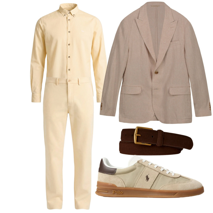 Outfit uomo - Più leggero in primavera. Stile Trendy per Tutti i giorni. Abbinamento con pantaloni chino, camicie, cinture, sneakers, giacche.