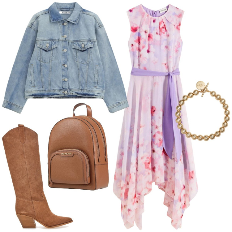 Outfit donna - Total look #2353485. Stile Boho per Tutti i giorni. Abbinamento con zaini, vestiti, blazer, braccialetti, stivali.