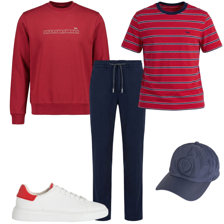 Outfit uomo - Harmont & Blaine. Stile Casual per Tutti i giorni. Abbinamento con felpe, pantaloni, cappelli, sneakers, t-shirt.