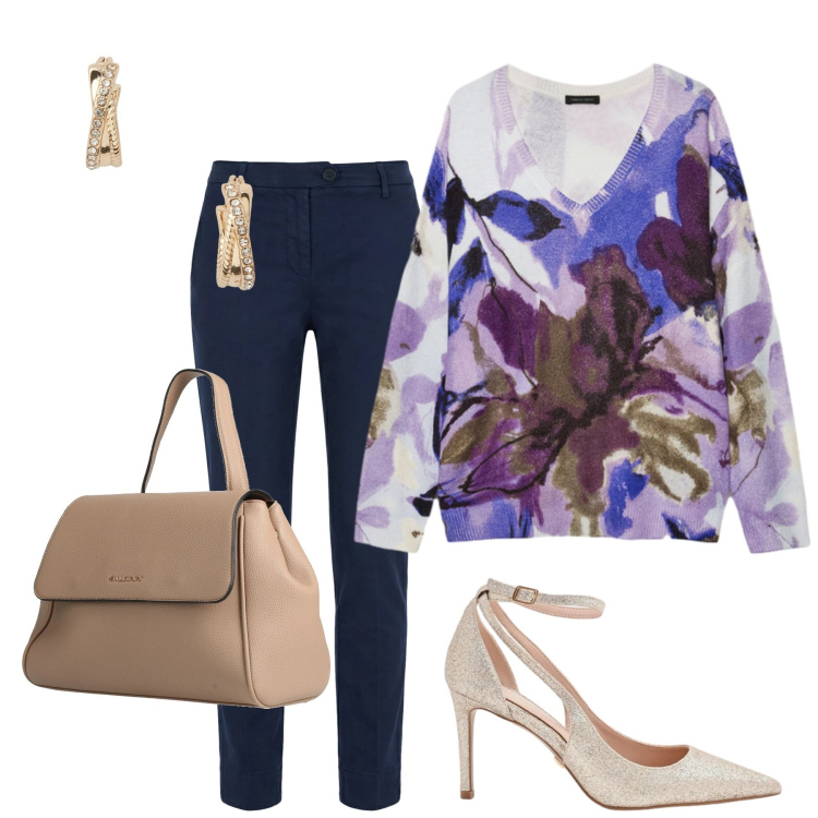 Outfit donna - Total look #2353532. Stile Romantica per Ufficio. Abbinamento con zaini, pantaloni, maglieria, décolleté, orecchini.