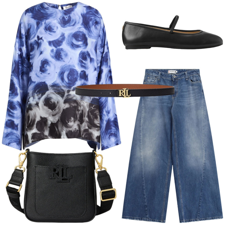 Outfit donna - Total look #2353538. Stile Minimal per Ufficio. Abbinamento con top, jeans, ballerine, borse a tracolla, cinture.