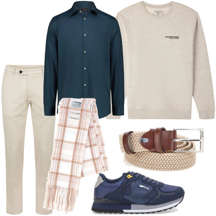 Outfit uomo - Casual. Stile Casual per Tutti i giorni. Abbinamento con felpe, pantaloni, sciarpe, camicie, cinture, sneakers.